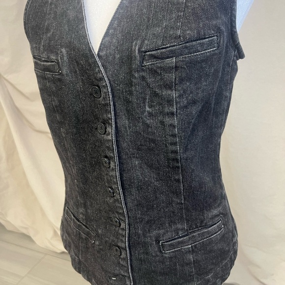 Vintage American Living by Ralph Lauren Black Denim Vest Sz M Y2K Bikercore - Picture 2 of 7